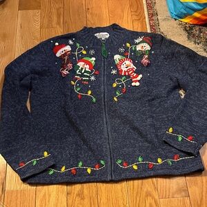 Youth | Holiday Blue Cardigan with Snowman Embroidery